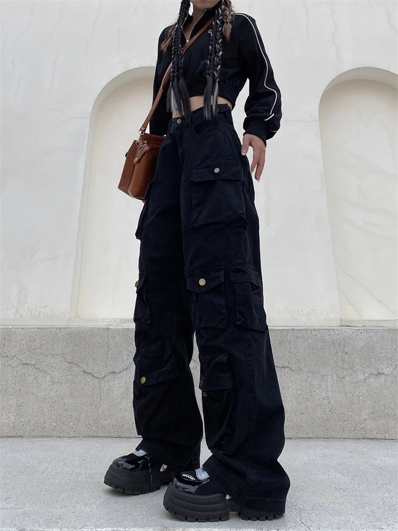 unisex hip hop pants retro cargo pant streetwear multi pockets zipper harajuku joggers new casual loose straight baggy trousers unique joggers style 1055