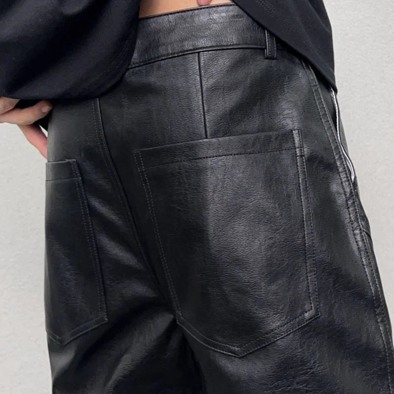 men streetwear fashion hip hop punk gothic vibe casual leather bell bottoms pant man boyfriend flared trousers relaxed fit trousers