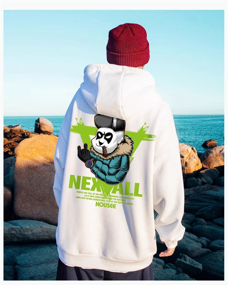 Autumn Punk Panda Printed Hoodie For Men New in Harajuku Fashion Fleece Hooded Sweatshirts Y2K Streetwear Oversized Clothing Street King Limited