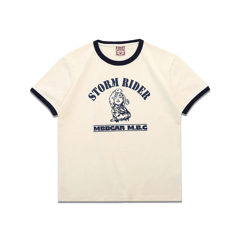 Summer Classical Monroe Retro Men's Short-sleeved T-shirt 100% Cotton Color Contrast Printing Round Neck T-shirt Street King Limited