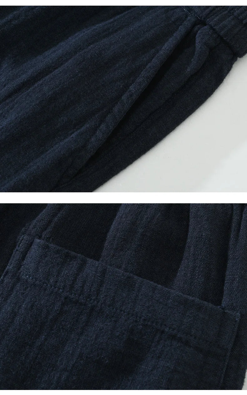 Autumn And Winter Double-layer Linen Texture Casual Straight Leg Pants For Men Sold Color Elastic Loose Men's Linen Trousers Street King Limited
