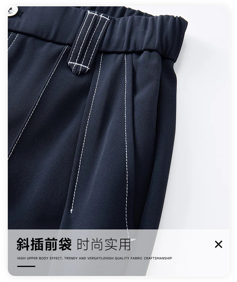 men bright line elastic waist streetwear fashion loose casual plus size straight suit pants work man business trousers unique default style 1809