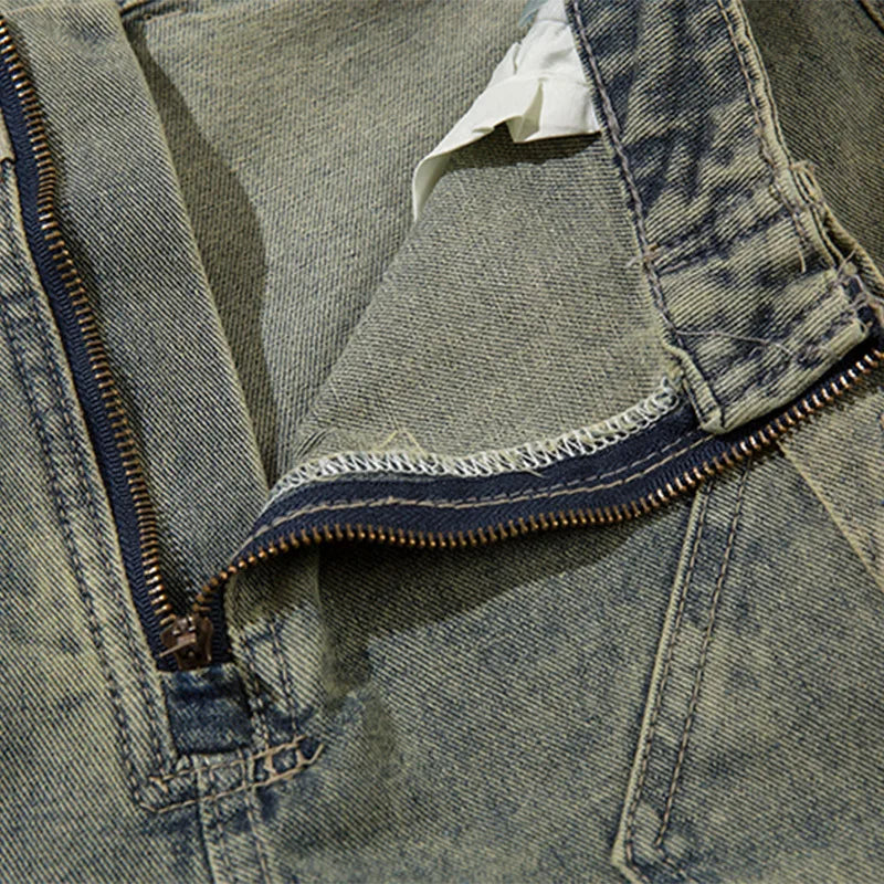 Men Jeans Retro Splicing Micro-Flared Denim Trousers American High Street Cargo Pants Y2K Harajuku Vintage Streetwear Unisex Street King Limited