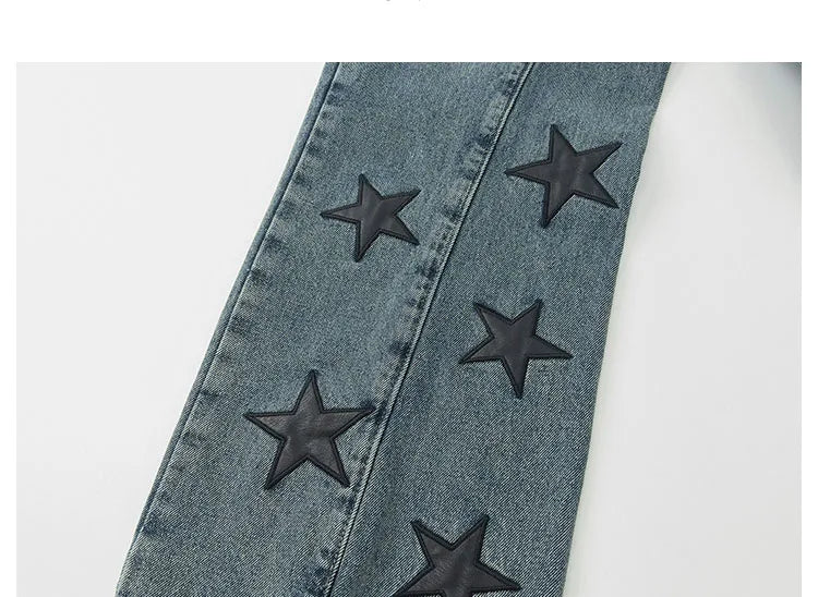 mens high street stars embroidery denim jean pants casual loose straight jeans hip hop y2k unisex pants streetwear joggers unique joggers style 2929