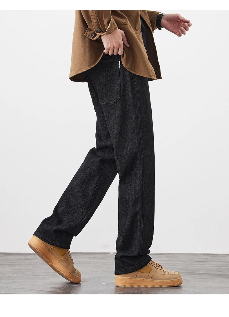 plus size 28 42 micro elastic jeans men classic fashion casual loose straight black denim jeans pant cityboy jeans long trousers unique jeans style 2026