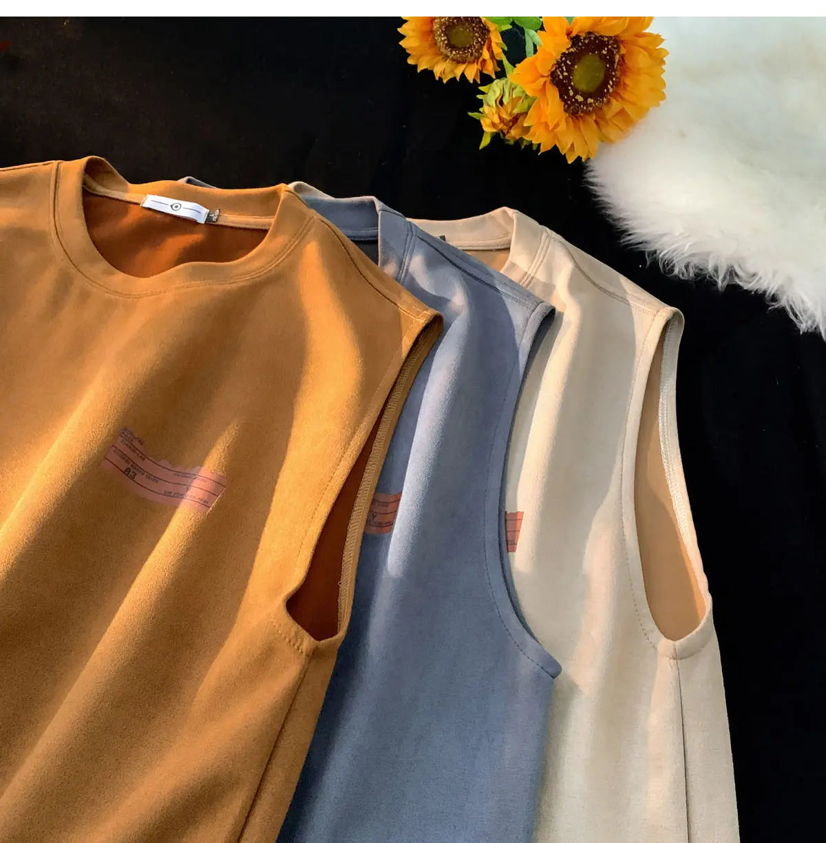 American sleeveless t-shirt vest men's trendy summer outer wear heavy suede ins loose waistcoat top men clothing mens t shirts Street King Limited