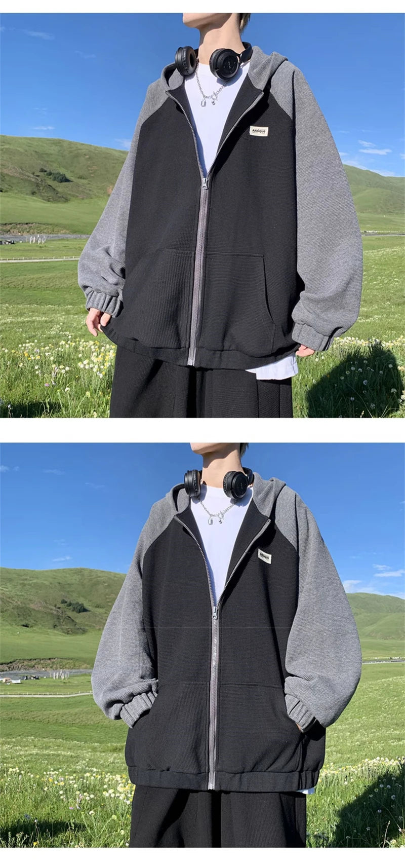 Oversized Flame Graphic Hoodie for Men