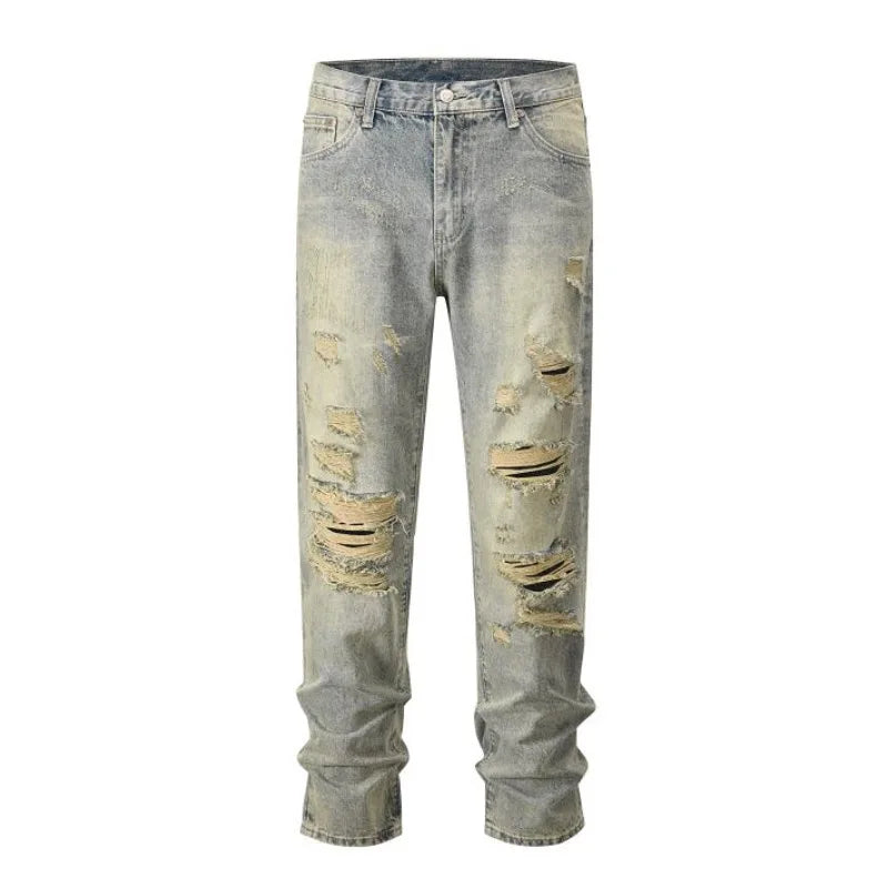 retro washed skinny jeans men pant destroyed ripped holes slim biker zipper jeans trousers fashion streetwear hip hop joggers unique joggers style 4195
