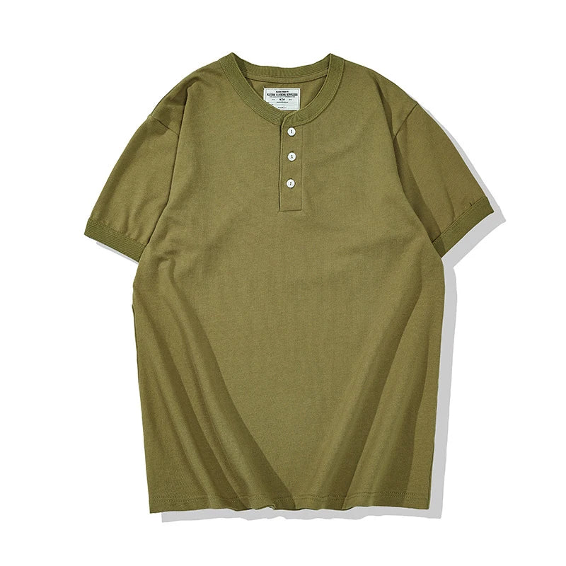 Summer Men's Heavy Cotton T Shirt Solid Color Round Neck Short Sleeve Basic Shirt TopTees Male Leisure Knitted Henry Tshirt Street King Limited