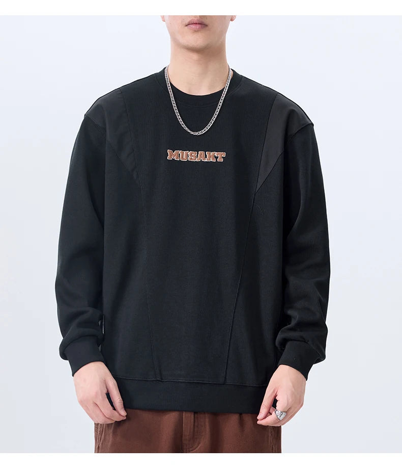 Men Handsome Splice Embroidery Fashion Loose Casual Pullover Sweatshirt Spring Autumn Plus Size Hoodies for Man Clothing Street King Limited