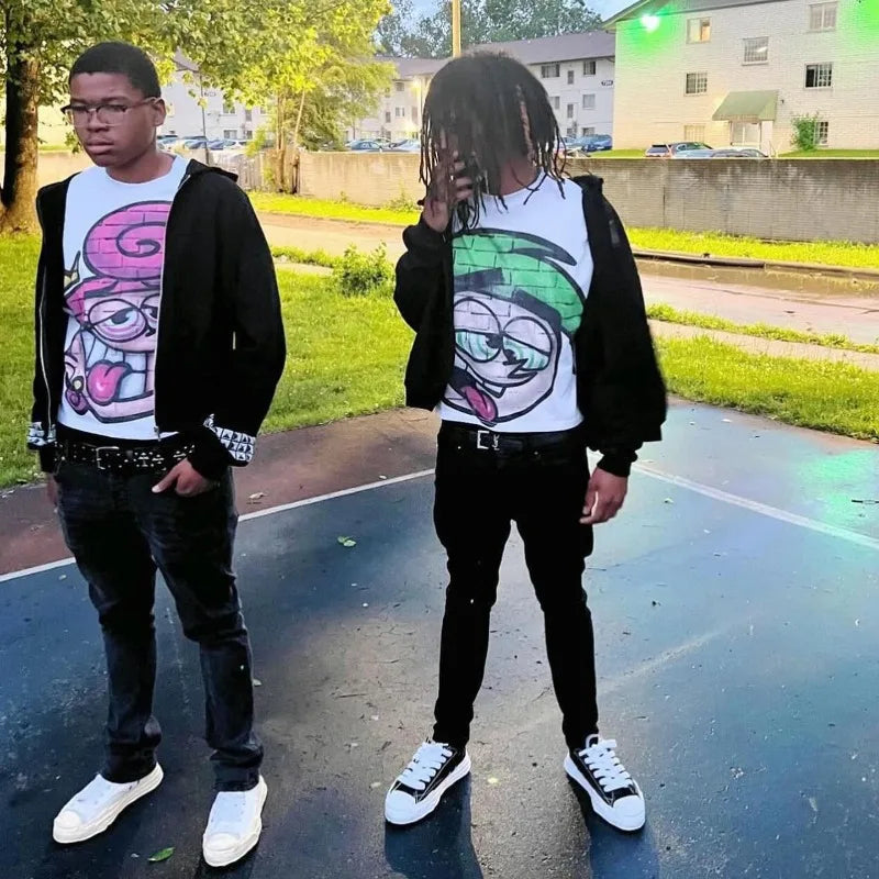 2024 Summer New Fashion Big Head Pattern Printed Oversized T-Shirt Men's Gothic Y2K Retro Loose Versatile Top Couple Style Street King Limited