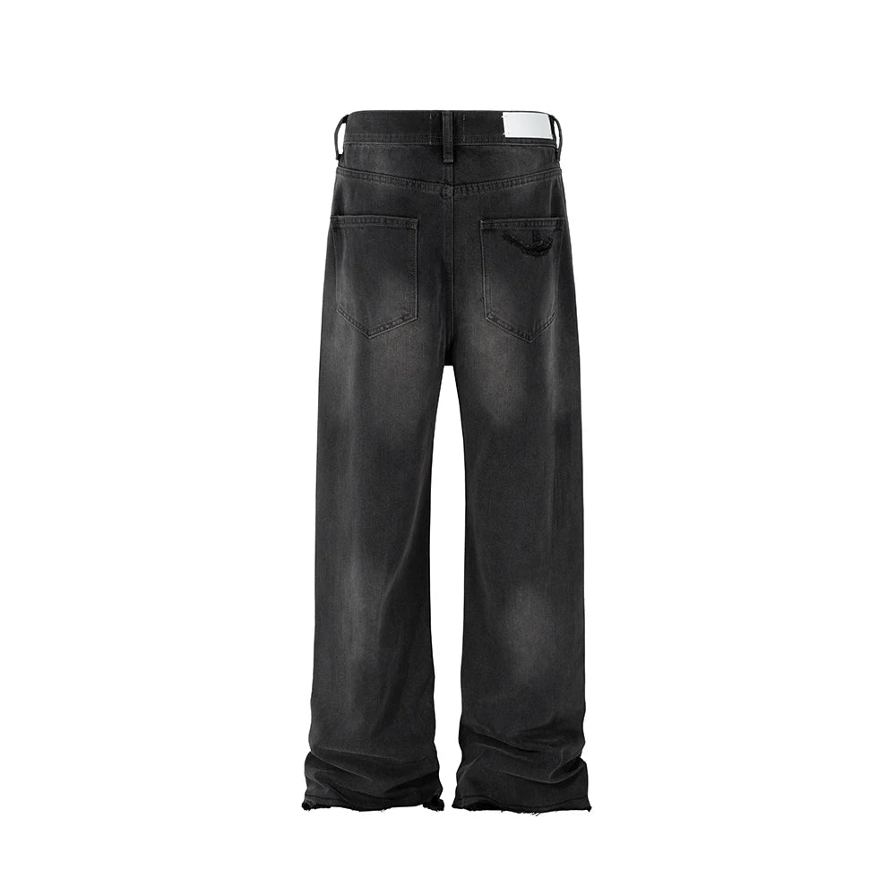 vintage washed hole damaged jeans pants for men streetwear y2k ripped black denim trousers pantalones hombre baggy cargos multi-pocket cargos