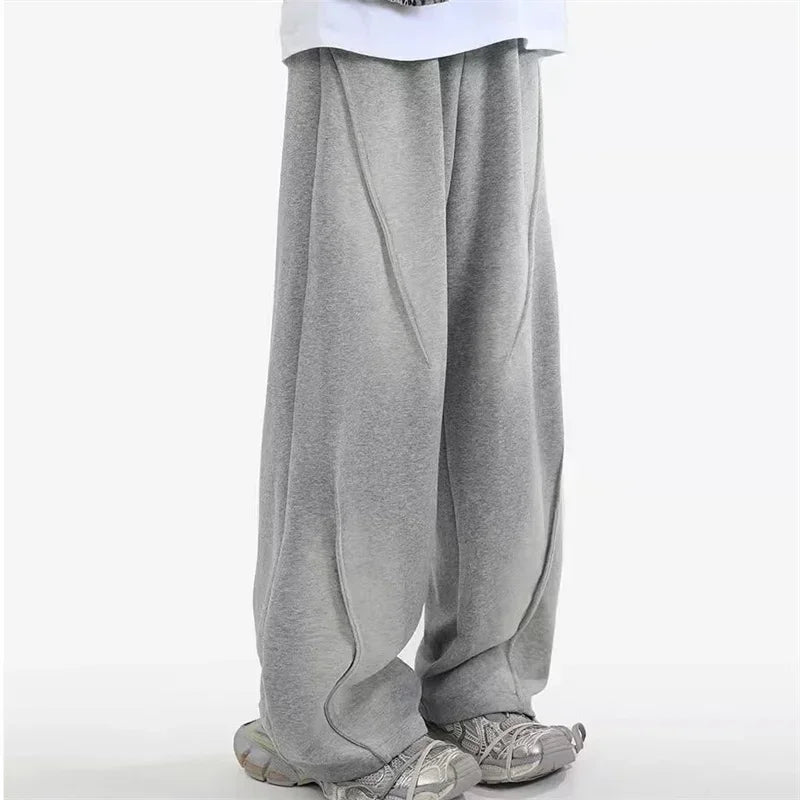 autumn mens high street pleated straight pants korean fashion elastic waist pockets trousers y2k vintage pantalones hombre unique default style 722