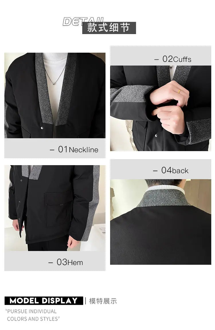 2024 Winter Collarless Cotton-padded Jacket Men Japanese Korean Fashion Loose Casual Thicken Warm Parkas Jacket Cityboy Coat Street King Limited