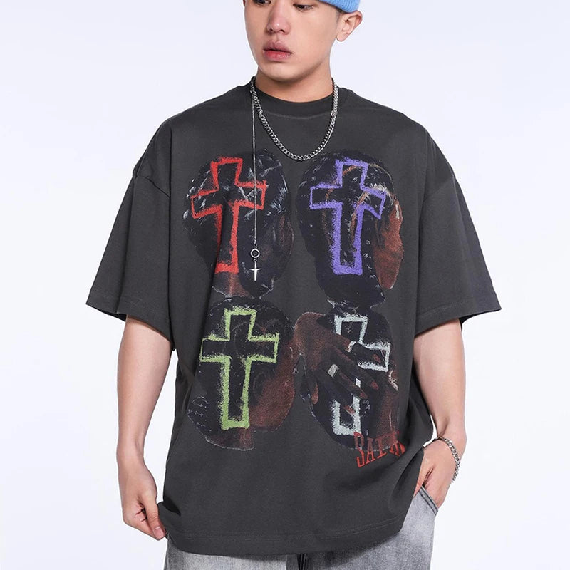 Saint T-shirts New Vintage Wash Letter Printing Chaopai High Street Men Woman Loose Casual Short Sleeve Top Tee Street King Limited