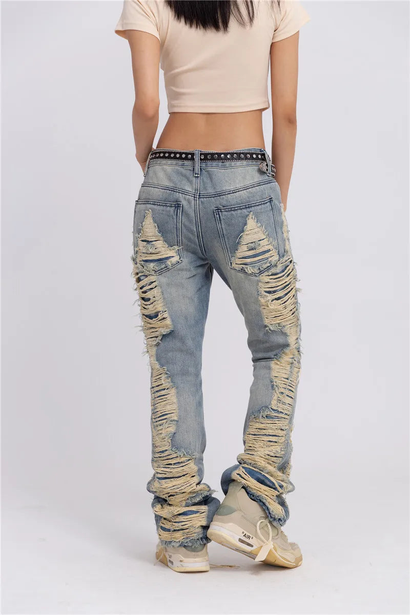 fashion ripped denim jeans mens destoryed holes zipper straight trousers jeans hip hop streetwear new casual joggers jeans pants sporty tapered joggers