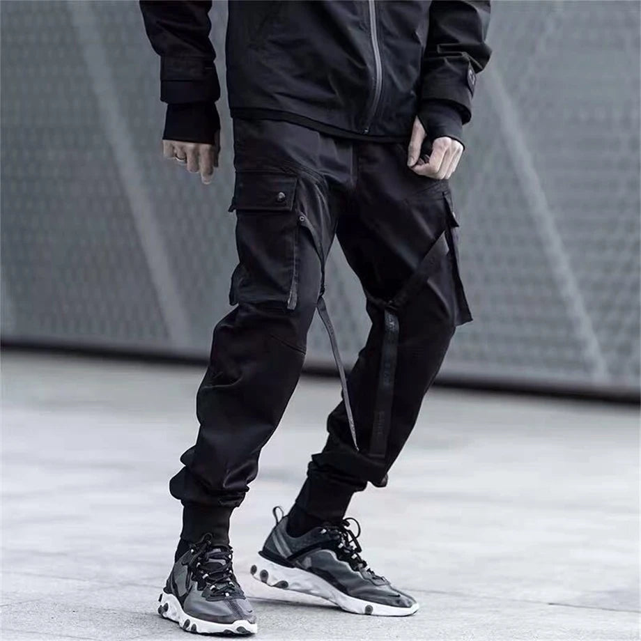 US Size Streetwear Sweatpants Men Jogger Ribbon Pocket Elastic Waist 2022 Fashion Hip Hop Mens Joggers Cargo Black Pants HZ155 Street King Limited