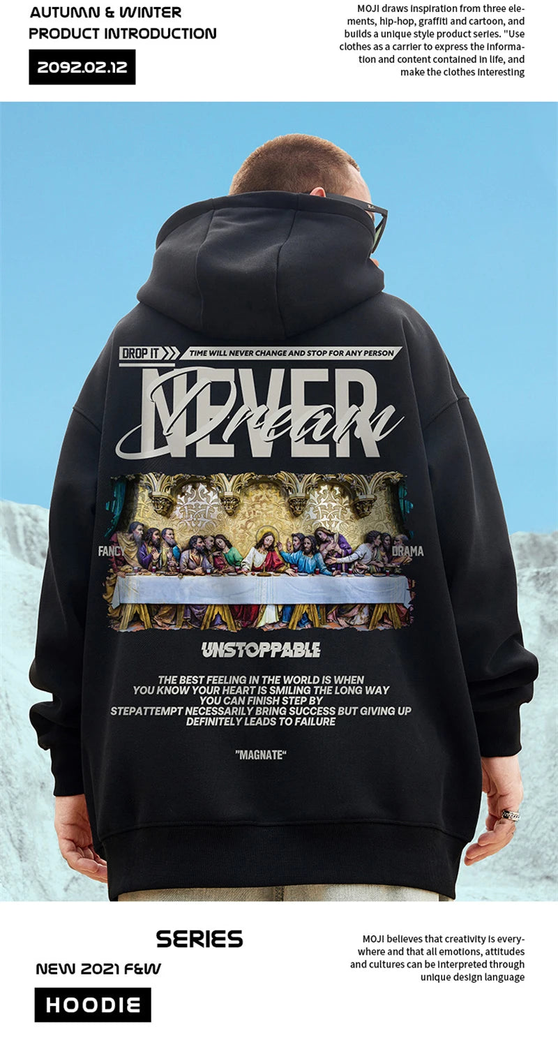 Autumn Jesus Oil Painting Graphic Print Hoodies Men Oversized Fleece Hip Hop Hooded Sweatshirt Y2K Vintage Streetwear Hoodie Street King Limited