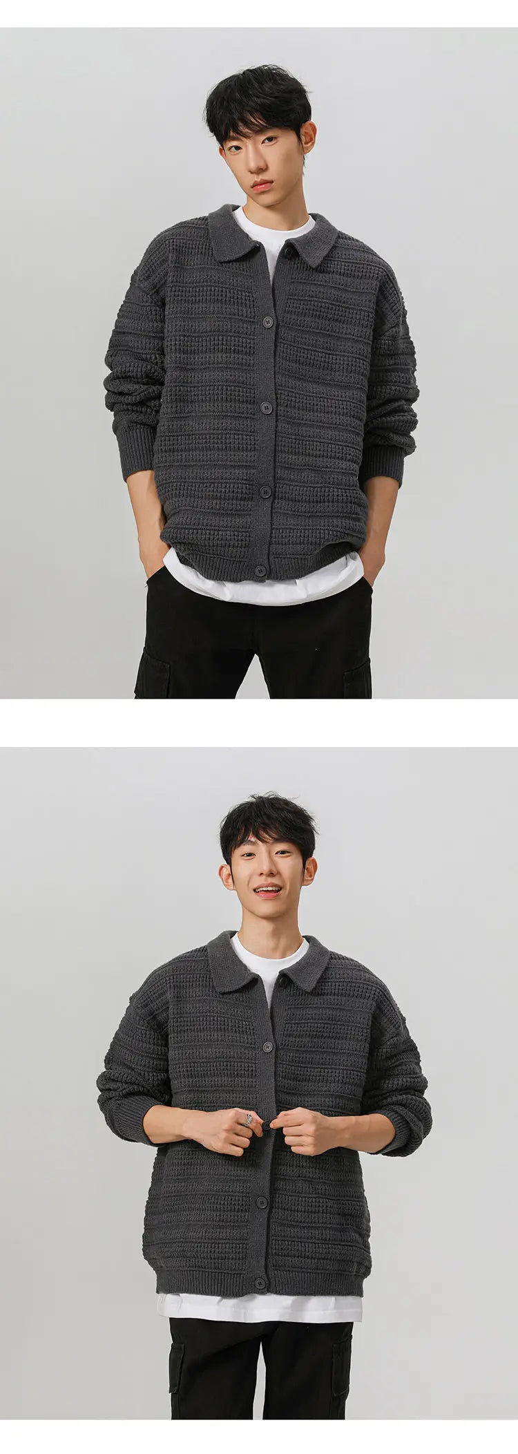 men streetwear fashion loose casual retro stripe knitted sweater cardigan jacket autumn knitwear jumper coat outerwear unique default style 1258