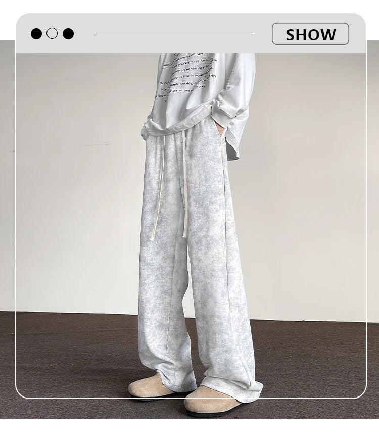 harajuku streetwear tie dye casual pants men women wide leg straight mopping trousers oversize korean fashion drawstring pants unique default style 1311