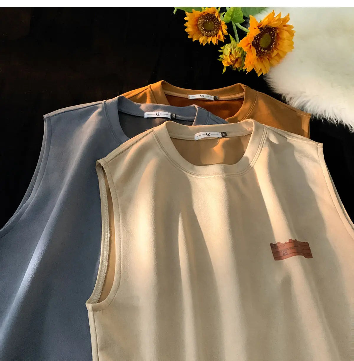 American sleeveless t-shirt vest men's trendy summer outer wear heavy suede ins loose waistcoat top men clothing mens t shirts Street King Limited