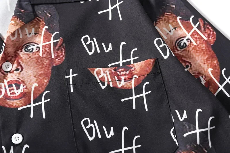 Dark Icon Bluff Boy Full Printing Hip Hop Shirt Street Summer Short Sleeved Men's Shirts Streetwear Clothing Street King Limited