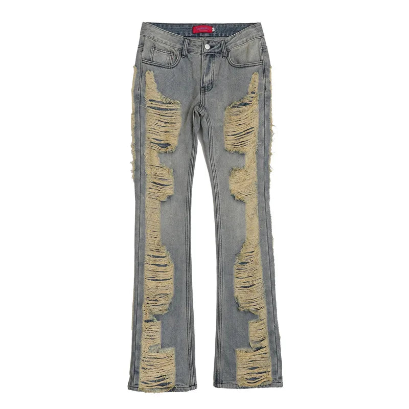 fashion ripped denim jeans mens destoryed holes zipper straight trousers jeans hip hop streetwear new casual joggers jeans pants relaxed fit joggers