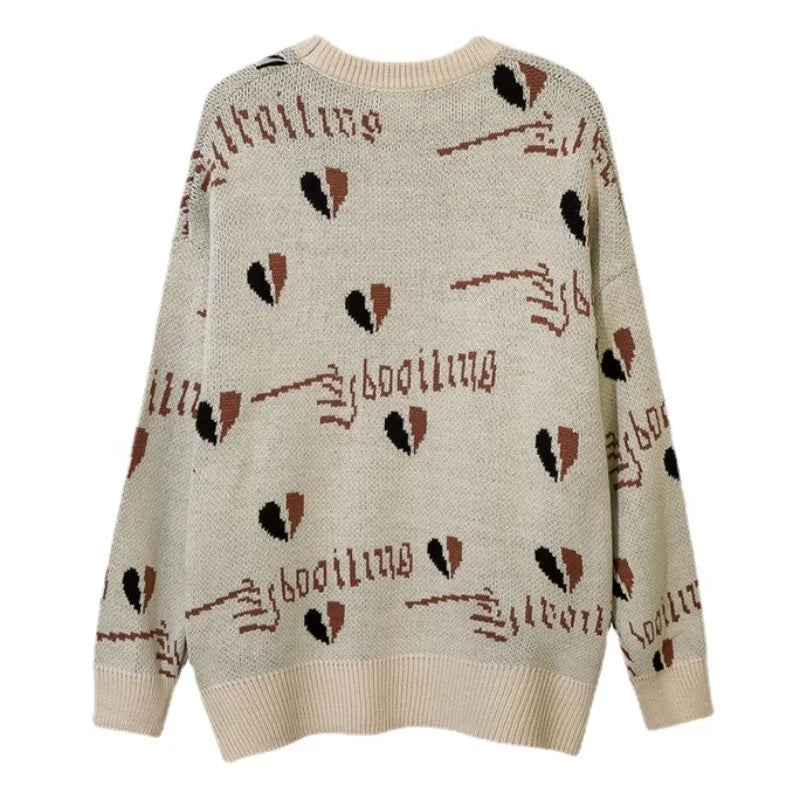 Hip Hop Harajuku Angle Pattern Knitted Sweater Unisex Pullover Streetwear Winter Casual Loose Mens Sweater Warm Jumper Knitwear Street King Limited