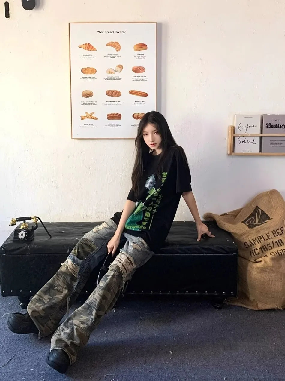Trendy Camo Cowboy Cargo Pants Mens Spring Autumn Elasticity Fashion Harajuku Patchwork Straight Jeans New Washed Denim Trousers Street King Limited