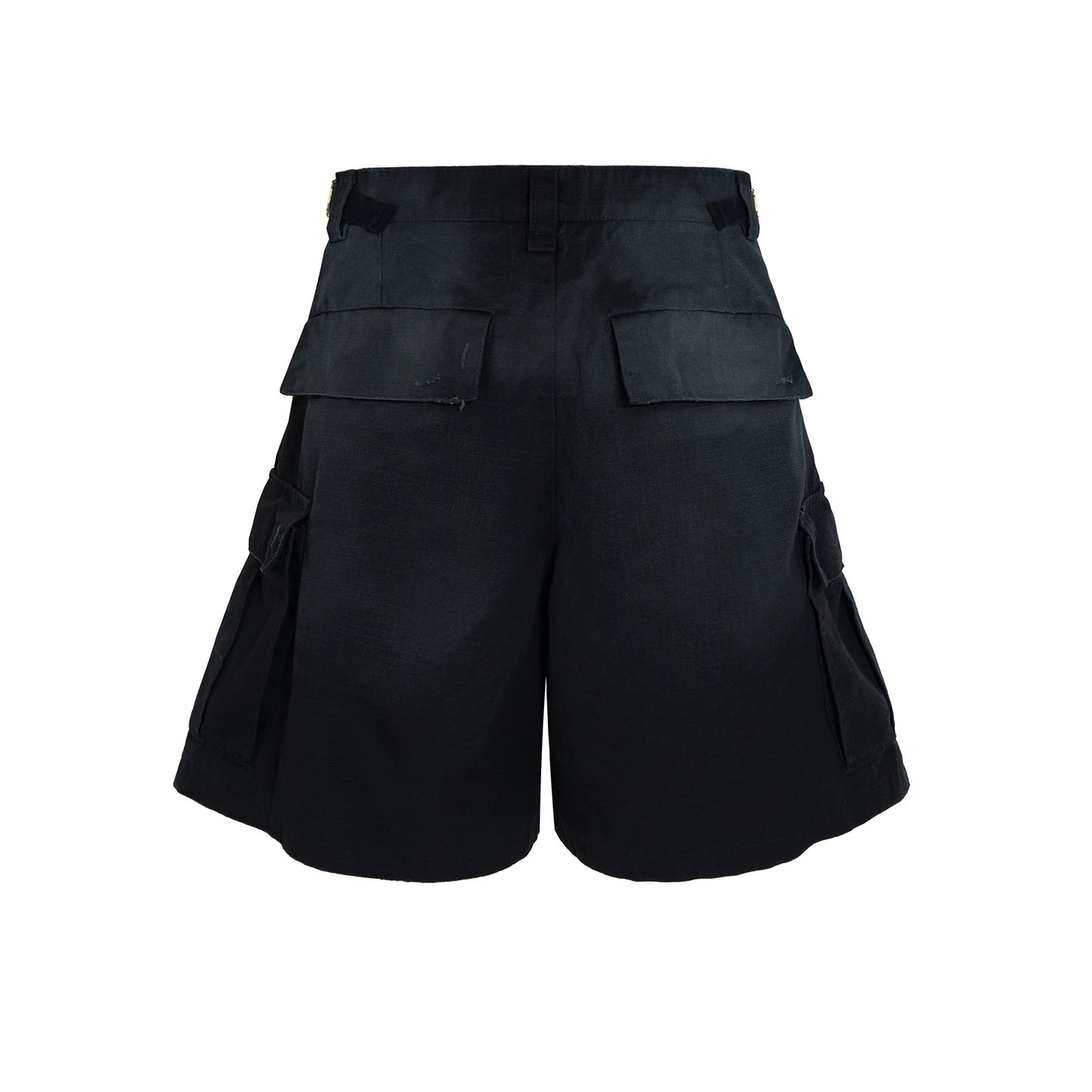 vintage ripped damaged black cargo shorts for men high street wide leg baggy overalls distressed summer knee length pants baggy cargo bottoms