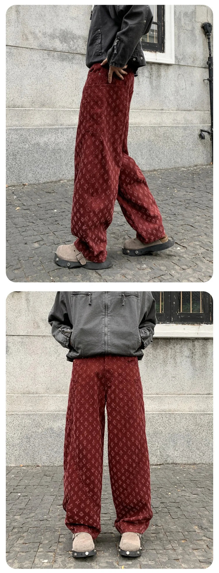 men brand fashion wash jacquard denim splice pocket loose casual wide leg baggy jeans cityboy cargo jeans pants trousers unique cargo style 2435