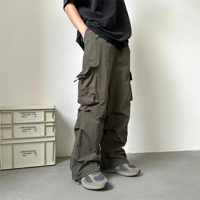 Summer Thin Pants Men Fashion Pocket Cargo Pants Men Japanese Streetwear Hip-hop Loose Straight Pants Mens Oversized Trousers Street King Limited