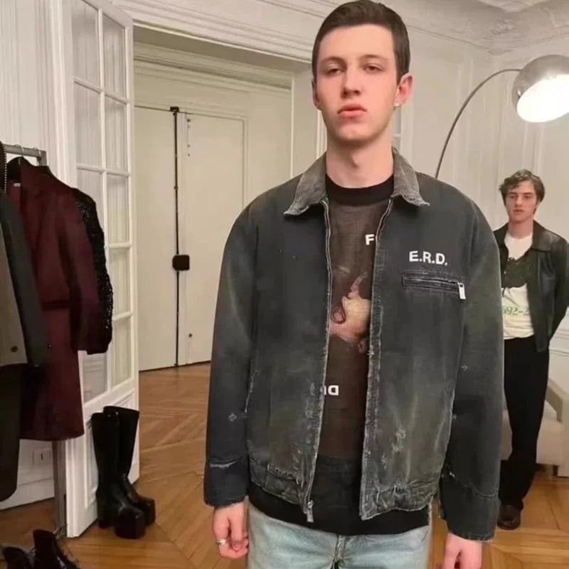 Y2k High Street ERD Washed Destroy Jacket Coats Distressed Cargo Jackets Graphic Men's Clothes Loose Coat for Men Street King Limited