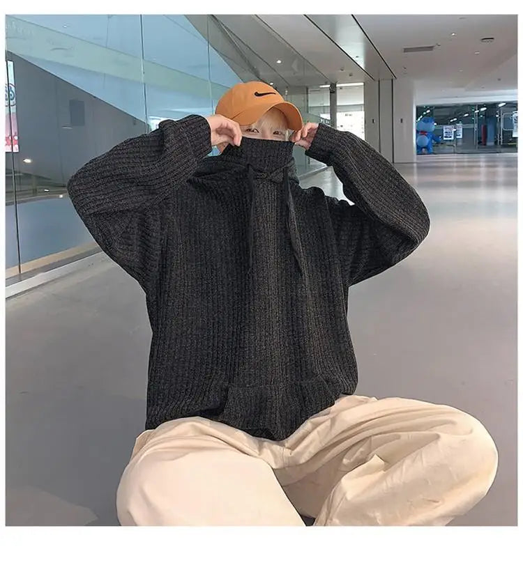 Retro knitted sweatshirt men's Japanese fashion brand ins spring and autumn hooded jacket Hong Kong style outer wear y2k top emo Street King Limited