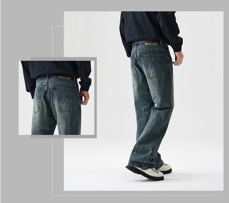 mens plus size retro fashion streetwear loose casual micro flared denim pants jeans cityboy jeans trousers 28 40 unique jeans style 2594