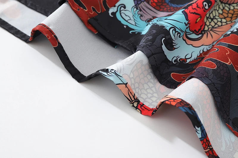 Streetwear Dragon Print Hawaiian Shirt Mens Hip Hop Harajuku Streetwear Button Up Dragon Print Hawaiian Shirt Mens Hip Hop Harajuku Streetwear Button Up Beach Shirt Chinese Style Short Sleeve Casual Tops Shirt Fashion Sweater Jacket With Graphic Design For Men