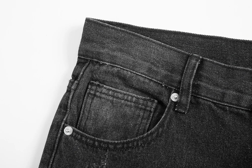 vintage washed ripped hole slim pencil pants mens and womens streetwear frayed distressed baggy jeans oversize loose denim pants unique jeans style 4351