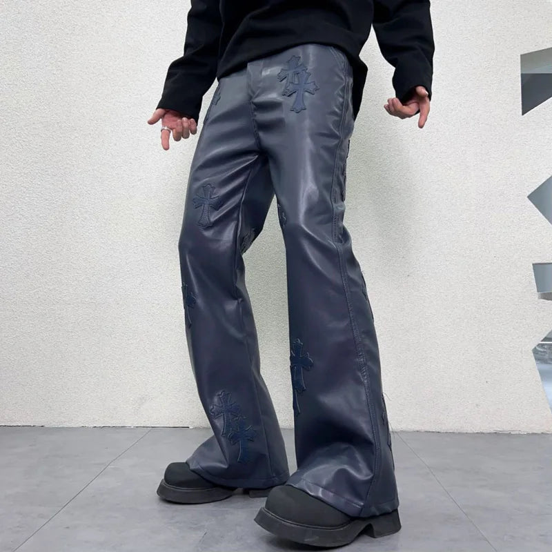 pu leather pants men streetwear fashion hip hop punk gothic vibe casual faux leather pant man boyfriend motorcycle trousers unique default style 2922