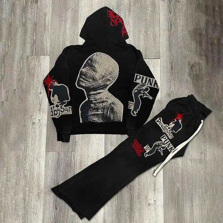 y2k vintage mummy graphic digital drawstring casual sports pants women street autumn winter set print hooded men sweatshirts urban fashion pants