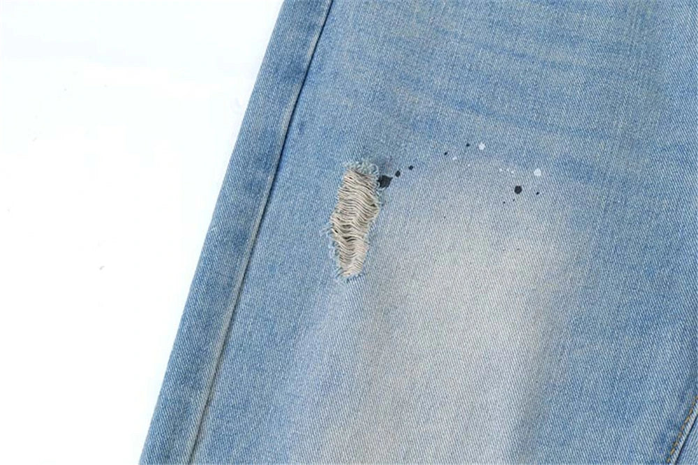 Men's Blue Flared Jeans Fashion Designer Ripped Vintage Denim Pants 2024 New Fashion Casual Jeans Trousers Street King Limited