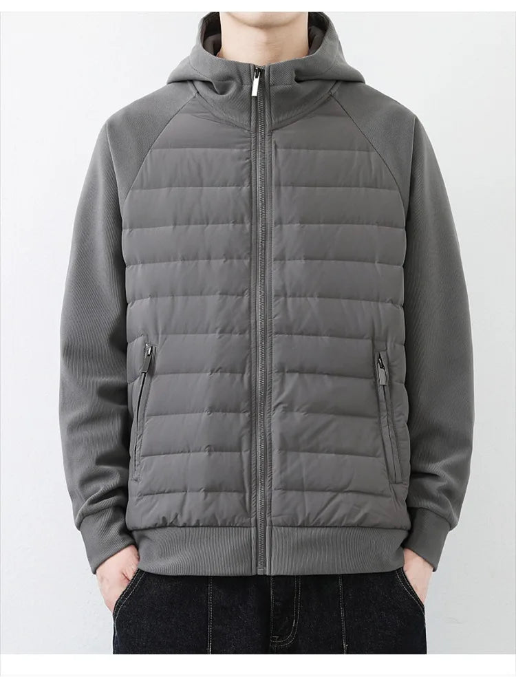 90 duck down jacket men fashion splice loose casual lightweight down hooded down jacket winter warm hoody coat outerwear minimalist street pants