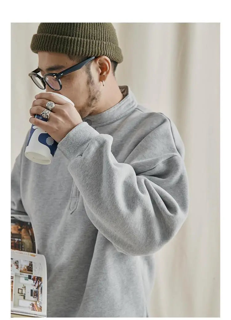 Trendy brand sweatshirt men's Japanese style loose stand collar hoodless pullover long sleeve versatile autumn and winter style Street King Limited