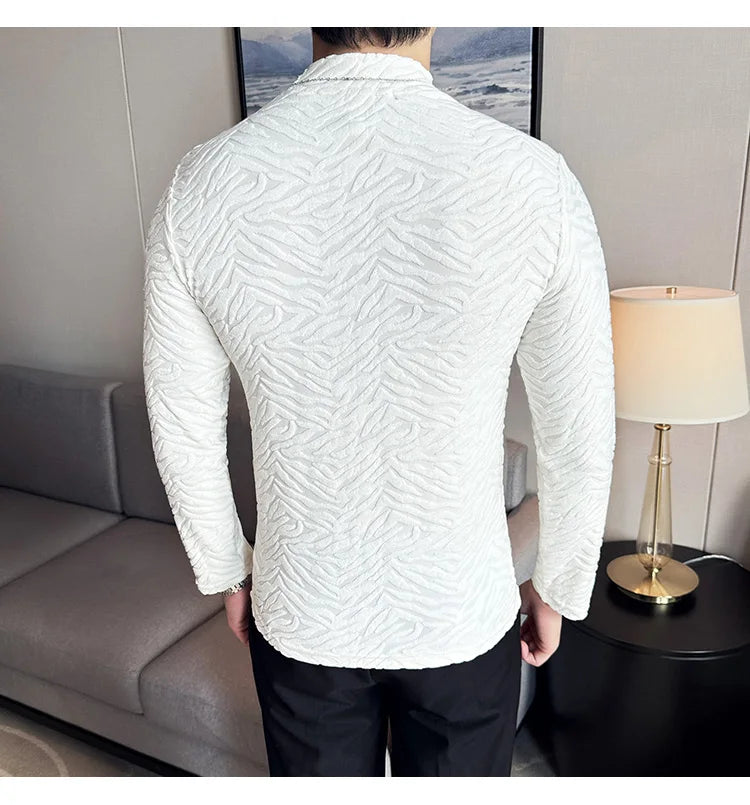 Semi-turtleneck Stretch Slim Fit T Shirt Men Long Sleeve Thicken Velvet Tiger-pattern Bottom T-shirt Business Casual Tshirt Street King Limited
