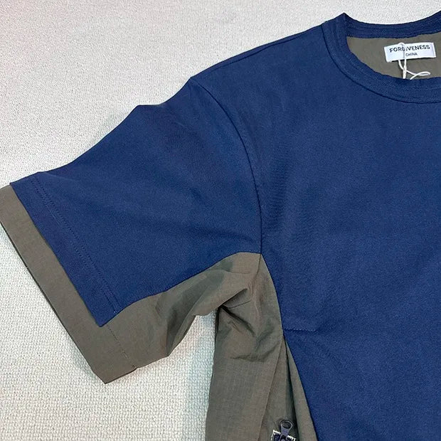 Side stitching color bump hem drawstring plus two layers of short-sleeved shirt profile Street King Limited