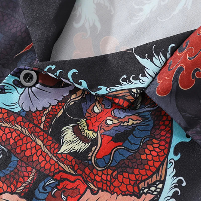 Streetwear Dragon Print Hawaiian Shirt Mens Hip Hop Harajuku Streetwear Button Up Dragon Print Hawaiian Shirt Mens Hip Hop Harajuku Streetwear Button Up Beach Shirt Chinese Style Short Sleeve Casual Tops Shirt Fashion Sweater Jacket With Graphic Design For Men