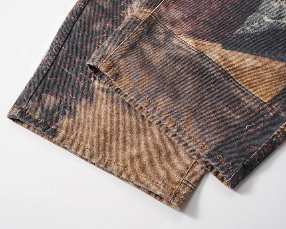 New Autumn Frayed Patchwork Baggy Jeans Pants for Men and Women Straight Ripped Casual Denim Trousers Oversized Loose Cargos Street King Limited