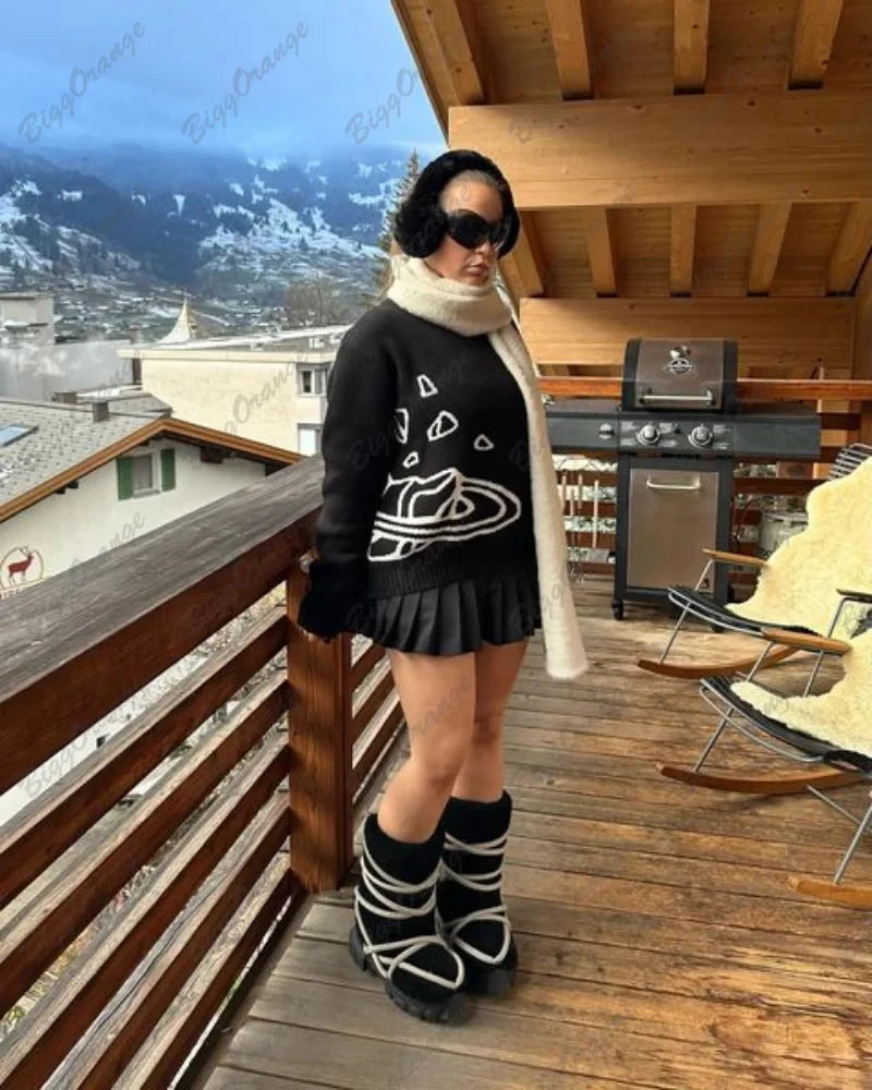 Traf-2024 Women's Sweater zssiibo Official Website Autumn and Winter New Y2K Printed Pattern Couple's Hoodie Women's Wear Street King Limited