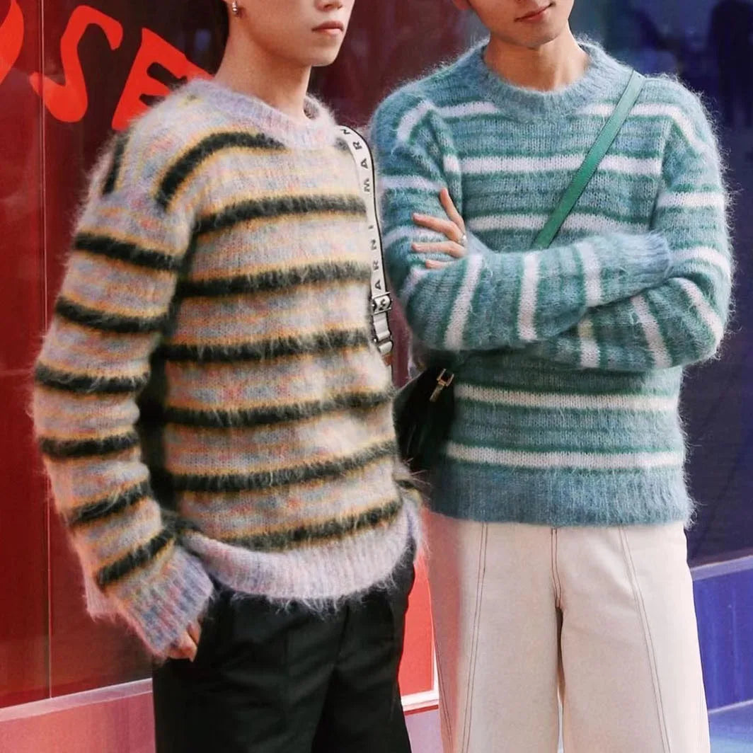 Color Match Striped Autumn and Winter Pullover Sweater for Men and Women Patchwork Baggy Crew Neck Streetwear Knitted Sweater Street King Limited