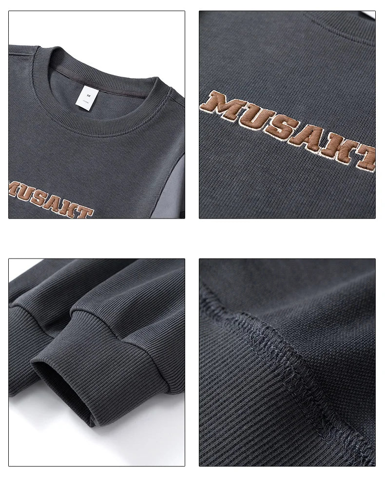 Men Handsome Splice Embroidery Fashion Loose Casual Pullover Sweatshirt Spring Autumn Plus Size Hoodies for Man Clothing Street King Limited