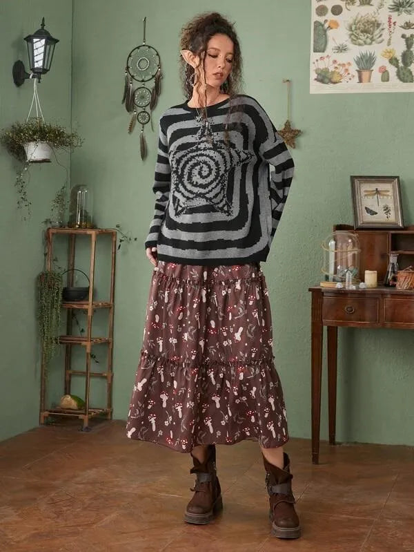 Y2K Women's Sweater Clothing Vintage Knitted Wool Sweater Jumper Round Neck Stripe High Neck Round Neck Long Sleeve Clothing Top Street King Limited